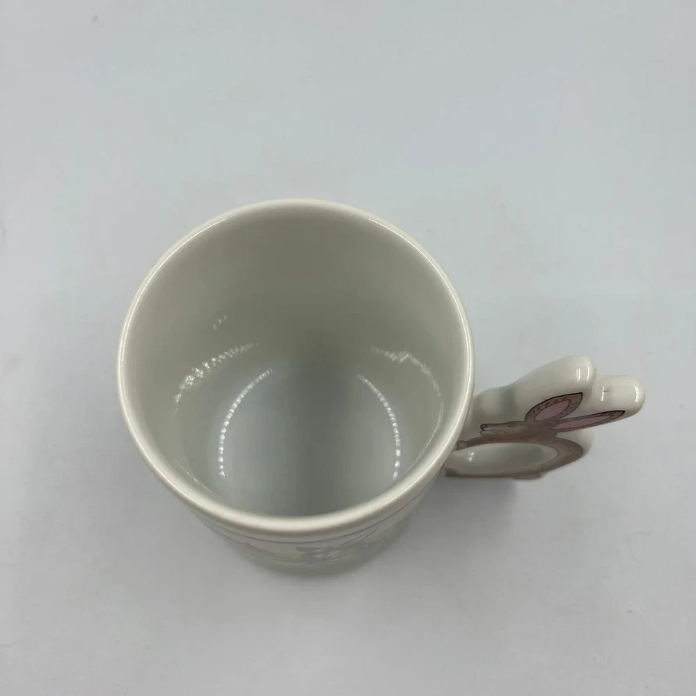 Vintage Glazed Ceramic Coffee Mug Cup Spring Easter‎ Bunny Rabbit Handle